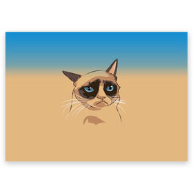 Поздравительная открытка с принтом Grumpy cat ART в Курске, 100% бумага | плотность бумаги 280 г/м2, матовая, на обратной стороне линовка и место для марки
 | cat | grumpy | грустный кот | киса | кот | котэ | котяра | кошка | мем | сердитый кот