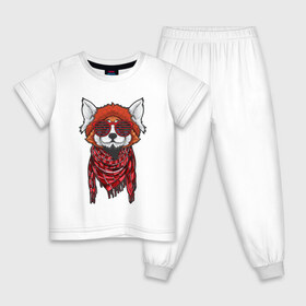 Детская пижама хлопок с принтом Панда в Курске, 100% хлопок |  брюки и футболка прямого кроя, без карманов, на брюках мягкая резинка на поясе и по низу штанин
 | красная панда | медведь | панда | панды | с медведем | с пандой | стиль | стильная