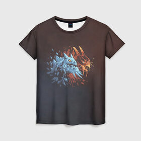 Женская футболка 3D с принтом Jakiro - Fire and Ice в Курске, 100% полиэфир ( синтетическое хлопкоподобное полотно) | прямой крой, круглый вырез горловины, длина до линии бедер | 
