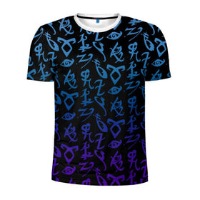 Мужская футболка 3D спортивная с принтом Blue runes в Курске, 100% полиэстер с улучшенными характеристиками | приталенный силуэт, круглая горловина, широкие плечи, сужается к линии бедра | freeform | shadowhunters | доминик шервуд | клэри фрэй | кэтрин макнамара | фэнтази