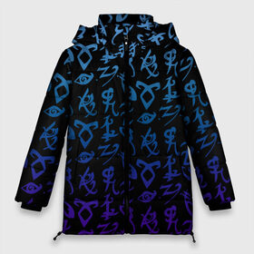 Женская зимняя куртка 3D с принтом Blue runes в Курске, верх — 100% полиэстер; подкладка — 100% полиэстер; утеплитель — 100% полиэстер | длина ниже бедра, силуэт Оверсайз. Есть воротник-стойка, отстегивающийся капюшон и ветрозащитная планка. 

Боковые карманы с листочкой на кнопках и внутренний карман на молнии | freeform | shadowhunters | доминик шервуд | клэри фрэй | кэтрин макнамара | фэнтази