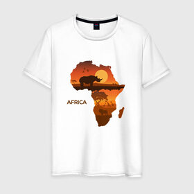 Мужская футболка хлопок с принтом Африка в Курске, 100% хлопок | прямой крой, круглый вырез горловины, длина до линии бедер, слегка спущенное плечо. | африка | дикая природа | дикие животные | карта | карты | носорог | природа | туризм | экзотика