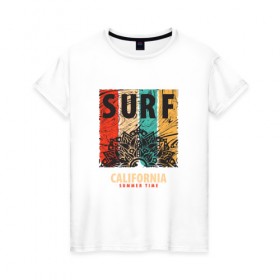 Женская футболка хлопок с принтом Surf в Курске, 100% хлопок | прямой крой, круглый вырез горловины, длина до линии бедер, слегка спущенное плечо | абстракция | калифорния | летние | летняя | лето | серфинг | узоры