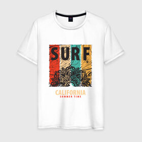 Мужская футболка хлопок с принтом Surf в Курске, 100% хлопок | прямой крой, круглый вырез горловины, длина до линии бедер, слегка спущенное плечо. | абстракция | калифорния | летние | летняя | лето | серфинг | узоры