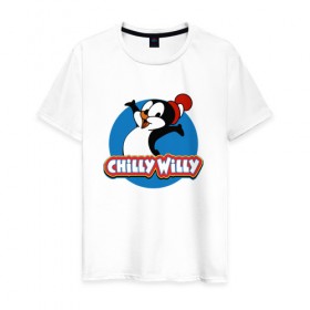 Мужская футболка хлопок с принтом Чилли Вилли в Курске, 100% хлопок | прямой крой, круглый вырез горловины, длина до линии бедер, слегка спущенное плечо. | chili vili | chilli willi | chilly willy | пингвин | пингвиненок | чили вили | чилли вилли