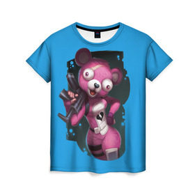 Женская футболка 3D с принтом Cuddle Team Leader в Курске, 100% полиэфир ( синтетическое хлопкоподобное полотно) | прямой крой, круглый вырез горловины, длина до линии бедер | battle royale | cuddle | fortnite | leader | битва | королевская | ниндзя | розовый медведь | фортнайт