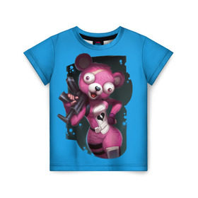 Детская футболка 3D с принтом Cuddle Team Leader в Курске, 100% гипоаллергенный полиэфир | прямой крой, круглый вырез горловины, длина до линии бедер, чуть спущенное плечо, ткань немного тянется | battle royale | cuddle | fortnite | leader | битва | королевская | ниндзя | розовый медведь | фортнайт