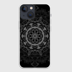 Чехол для iPhone 13 mini с принтом Мандала в Курске,  |  | black | circle | draw | flower | ink | mandala | ornament | pattern | абстракт | геометрия | жизнь | круг | круговой | орнамент | паттерн | симметрия | узоры | цветок | чернила