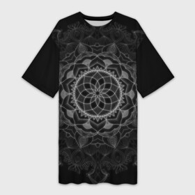 Платье-футболка 3D с принтом Мандала в Курске,  |  | black | circle | draw | flower | ink | mandala | ornament | pattern | абстракт | геометрия | жизнь | круг | круговой | орнамент | паттерн | симметрия | узоры | цветок | чернила