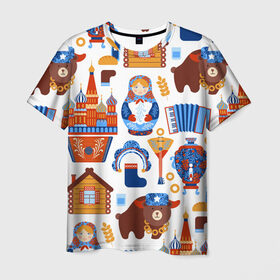 Мужская футболка 3D с принтом Традиционный поп арт в Курске, 100% полиэфир | прямой крой, круглый вырез горловины, длина до линии бедер | pop art | style | балалайка | матрешка | медведь | поп арт | яркие | яркое