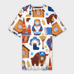 Платье-футболка 3D с принтом Традиционный поп арт в Курске,  |  | pop art | style | балалайка | матрешка | медведь | поп арт | яркие | яркое