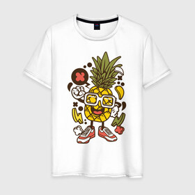 Мужская футболка хлопок с принтом Ананас в Курске, 100% хлопок | прямой крой, круглый вырез горловины, длина до линии бедер, слегка спущенное плечо. | ананас | граффити | летние | летняя | лето