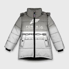 Зимняя куртка для девочек 3D с принтом Forza Motorsport 6 в Курске, ткань верха — 100% полиэстер; подклад — 100% полиэстер, утеплитель — 100% полиэстер. | длина ниже бедра, удлиненная спинка, воротник стойка и отстегивающийся капюшон. Есть боковые карманы с листочкой на кнопках, утяжки по низу изделия и внутренний карман на молнии. 

Предусмотрены светоотражающий принт на спинке, радужный светоотражающий элемент на пуллере молнии и на резинке для утяжки. | gear | top | авангард | вип | гонки | машина | офф | порше | сиквел | сила | скорость | спин