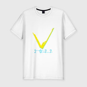 Мужская футболка премиум с принтом V   CYBERPUNK 2077 в Курске, 92% хлопок, 8% лайкра | приталенный силуэт, круглый вырез ворота, длина до линии бедра, короткий рукав | 