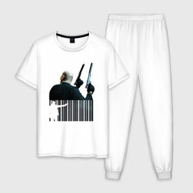 Мужская пижама хлопок с принтом Hitman black в Курске, 100% хлопок | брюки и футболка прямого кроя, без карманов, на брюках мягкая резинка на поясе и по низу штанин
 | 