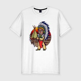 Мужская футболка премиум с принтом Индеец в Курске, 92% хлопок, 8% лайкра | приталенный силуэт, круглый вырез ворота, длина до линии бедра, короткий рукав | ацтек | ацтеки | индеец | индейцы | инди | коренные американцы | перья