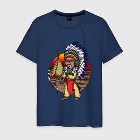 Мужская футболка хлопок с принтом Индеец в Курске, 100% хлопок | прямой крой, круглый вырез горловины, длина до линии бедер, слегка спущенное плечо. | ацтек | ацтеки | индеец | индейцы | инди | коренные американцы | перья