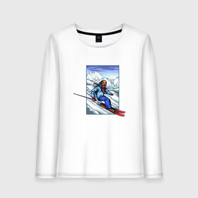 Женский лонгслив хлопок с принтом Лыжный Спорт в Курске, 100% хлопок |  | гора | горнолыжные | горнолыжный | горы | лыжи | на лыжах | с лыжами | спорт | спуск | спуск с горы