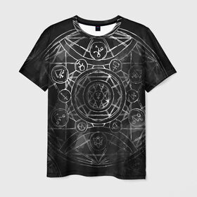 Мужская футболка 3D с принтом Black Alchemy в Курске, 100% полиэфир | прямой крой, круглый вырез горловины, длина до линии бедер | alchemy | art | black | circles | design | lines | metal dark | runes | алхимия | арт | блэк метал | линии | метал | руны | черный