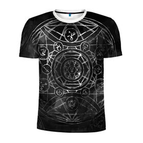 Мужская футболка 3D спортивная с принтом Black Alchemy в Курске, 100% полиэстер с улучшенными характеристиками | приталенный силуэт, круглая горловина, широкие плечи, сужается к линии бедра | alchemy | art | black | circles | design | lines | metal dark | runes | алхимия | арт | блэк метал | линии | метал | руны | черный