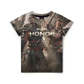 Детская футболка 3D с принтом FOR HONOR в Курске, 100% гипоаллергенный полиэфир | прямой крой, круглый вырез горловины, длина до линии бедер, чуть спущенное плечо, ткань немного тянется | for honor | викинги | игра | рыцари | средневековье | япония