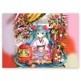 Поздравительная открытка с принтом Hatsune Miku в Курске, 100% бумага | плотность бумаги 280 г/м2, матовая, на обратной стороне линовка и место для марки
 | аниме | виртуальная певица | вокалоид | девушки | манга | мульт | сёдзё | сериал | фантастика | япония
