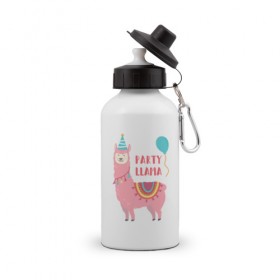 Бутылка спортивная с принтом Лама в Курске, металл | емкость — 500 мл, в комплекте две пластиковые крышки и карабин для крепления | llama | вечеринка | животные | лама | ламы | милые