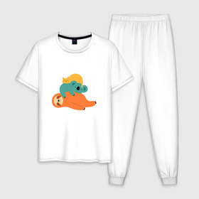 Мужская пижама хлопок с принтом Лень в Курске, 100% хлопок | брюки и футболка прямого кроя, без карманов, на брюках мягкая резинка на поясе и по низу штанин
 | животные | коала | кот | ленивец | отдых | сон