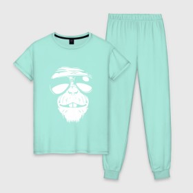 Женская пижама хлопок с принтом Обезьяна в Курске, 100% хлопок | брюки и футболка прямого кроя, без карманов, на брюках мягкая резинка на поясе и по низу штанин | 
