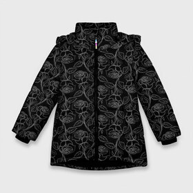 Зимняя куртка для девочек 3D с принтом Розы Tattoo style в Курске, ткань верха — 100% полиэстер; подклад — 100% полиэстер, утеплитель — 100% полиэстер. | длина ниже бедра, удлиненная спинка, воротник стойка и отстегивающийся капюшон. Есть боковые карманы с листочкой на кнопках, утяжки по низу изделия и внутренний карман на молнии. 

Предусмотрены светоотражающий принт на спинке, радужный светоотражающий элемент на пуллере молнии и на резинке для утяжки. | flower | flowers | rose | roses | style | tattoo | роза | розочка | тату | текстура | узор | цветы