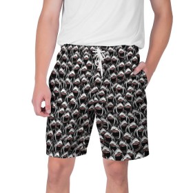 Мужские шорты 3D с принтом Большие белые акулы в Курске,  полиэстер 100% | прямой крой, два кармана без застежек по бокам. Мягкая трикотажная резинка на поясе, внутри которой широкие завязки. Длина чуть выше колен | shark | паттерн