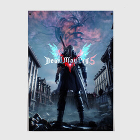 Постер с принтом DEVIL MAY CRY 5 в Курске, 100% бумага
 | бумага, плотность 150 мг. Матовая, но за счет высокого коэффициента гладкости имеет небольшой блеск и дает на свету блики, но в отличии от глянцевой бумаги не покрыта лаком | devil may cry | game | девил май край | игра