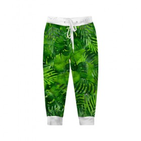 Детские брюки 3D с принтом Тропики в Курске, 100% полиэстер | манжеты по низу, эластичный пояс регулируется шнурком, по бокам два кармана без застежек, внутренняя часть кармана из мелкой сетки | джунгли | зелень | лес | листья | тропики