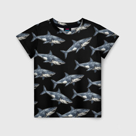 Детская футболка 3D с принтом Акулы в Курске, 100% гипоаллергенный полиэфир | прямой крой, круглый вырез горловины, длина до линии бедер, чуть спущенное плечо, ткань немного тянется | shark | паттерн