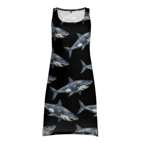 Платье-майка 3D с принтом Акулы в Курске, 100% полиэстер | полуприлегающий силуэт, широкие бретели, круглый вырез горловины, удлиненный подол сзади. | shark | паттерн