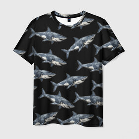 Мужская футболка 3D с принтом Акулы в Курске, 100% полиэфир | прямой крой, круглый вырез горловины, длина до линии бедер | shark | паттерн