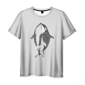 Мужская футболка 3D с принтом Киты в Курске, 100% полиэфир | прямой крой, круглый вырез горловины, длина до линии бедер | Тематика изображения на принте: арт | касатка | касатки | кит | море | океан | рисунок | узор