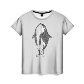 Женская футболка 3D с принтом Киты в Курске, 100% полиэфир ( синтетическое хлопкоподобное полотно) | прямой крой, круглый вырез горловины, длина до линии бедер | арт | касатка | касатки | кит | море | океан | рисунок | узор