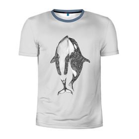 Мужская футболка 3D спортивная с принтом Киты в Курске, 100% полиэстер с улучшенными характеристиками | приталенный силуэт, круглая горловина, широкие плечи, сужается к линии бедра | Тематика изображения на принте: арт | касатка | касатки | кит | море | океан | рисунок | узор
