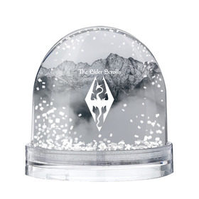 Снежный шар с принтом TES V SKYRIM в Курске, Пластик | Изображение внутри шара печатается на глянцевой фотобумаге с двух сторон | dragon | mountain | skyrim | tes | tes 5 | the elder scrolls | горы | дракон | логотип | эмблема