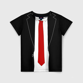 Детская футболка 3D с принтом КОСТЮМ АГЕНТА 47 в Курске, 100% гипоаллергенный полиэфир | прямой крой, круглый вырез горловины, длина до линии бедер, чуть спущенное плечо, ткань немного тянется | agent 47 | галстук | пиджак | хитман