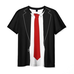 Мужская футболка 3D с принтом КОСТЮМ АГЕНТА 47 в Курске, 100% полиэфир | прямой крой, круглый вырез горловины, длина до линии бедер | Тематика изображения на принте: agent 47 | галстук | пиджак | хитман