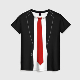 Женская футболка 3D с принтом КОСТЮМ АГЕНТА 47 в Курске, 100% полиэфир ( синтетическое хлопкоподобное полотно) | прямой крой, круглый вырез горловины, длина до линии бедер | Тематика изображения на принте: agent 47 | галстук | пиджак | хитман