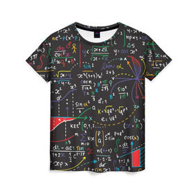 Женская футболка 3D с принтом Math в Курске, 100% полиэфир ( синтетическое хлопкоподобное полотно) | прямой крой, круглый вырез горловины, длина до линии бедер | математика | наука | тригонометрия | уравнения | формулы | цифры