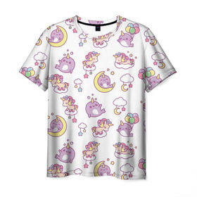 Мужская футболка 3D с принтом Sweet Dreams в Курске, 100% полиэфир | прямой крой, круглый вырез горловины, длина до линии бедер | unicorn | единорог | звезды | кит | милый | паттерн