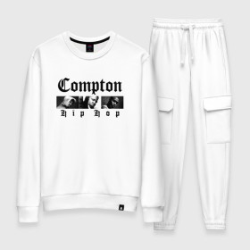 Женский костюм хлопок с принтом Compton hip-hop в Курске, 100% хлопок | на свитшоте круглая горловина, мягкая резинка по низу. Брюки заужены к низу, на них два вида карманов: два 
