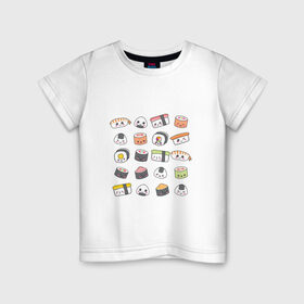 Детская футболка хлопок с принтом Sushi в Курске, 100% хлопок | круглый вырез горловины, полуприлегающий силуэт, длина до линии бедер | anime | fastfood | food | japan | roll | sushi | susi | аниме | роллы | суши | фастфуд | япония