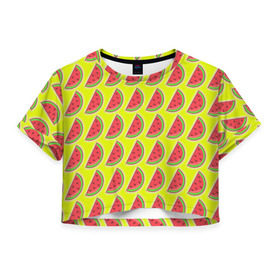 Женская футболка 3D укороченная с принтом Арбуз в Курске, 100% полиэстер | круглая горловина, длина футболки до линии талии, рукава с отворотами | pop art | style | безумство | микс | поп арт | тропики | фрукты | яркие | яркое | яркости