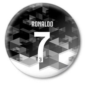 Значок с принтом RONALDO JUVE SPORT в Курске,  металл | круглая форма, металлическая застежка в виде булавки | cr7 | fc | клуб | криштиану роналду | роналдо | фк | ювентус