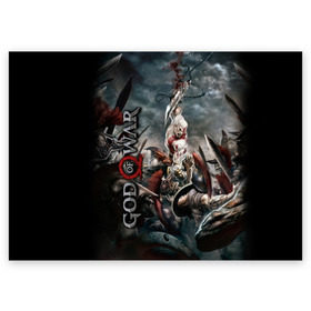 Поздравительная открытка с принтом God of War в Курске, 100% бумага | плотность бумаги 280 г/м2, матовая, на обратной стороне линовка и место для марки
 | Тематика изображения на принте: atreus | god of war | god of war 4 | gow | kratos | ps4 | атрей | бог войны | гов | зы4 | кратос | левиафан | мальчик | мимир | мировой змей | пиратs | руны | эксклюзив